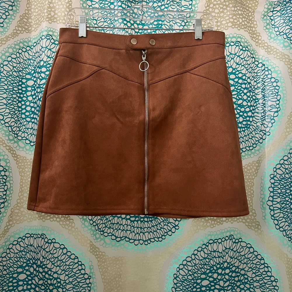 Brown suede mini skirt